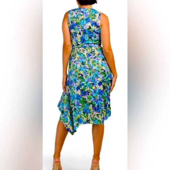 London Times - Satin Jewel Neck Asymmetrical Hanky Dress Sz:12Color:Multicolor - Picture 2 of 11